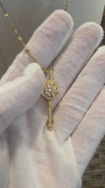 Gold Spinning Key-Shape (Type #3) Necklace with Cubic Zirconia – Anxiety Relief Jewelry (Copy) (Copy)