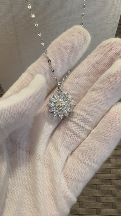 Silver Spinning Sunflower (Type #3) Necklace with Cubic Zirconia – Anxiety Relief Jewelry (Copy)