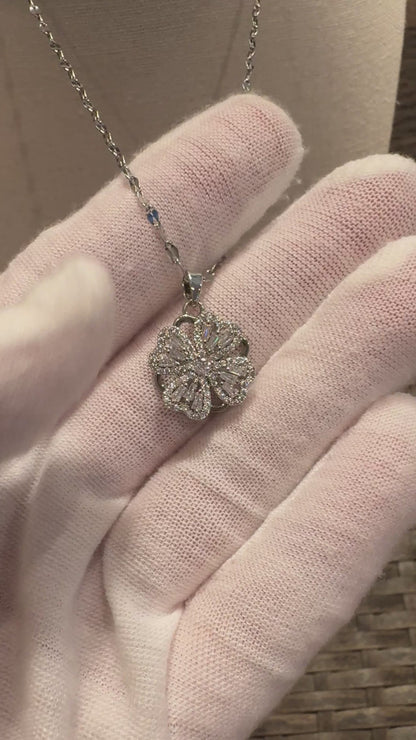 Silver Spinning Clover Necklace with Cubic Zirconia – Anxiety Relief Jewelry