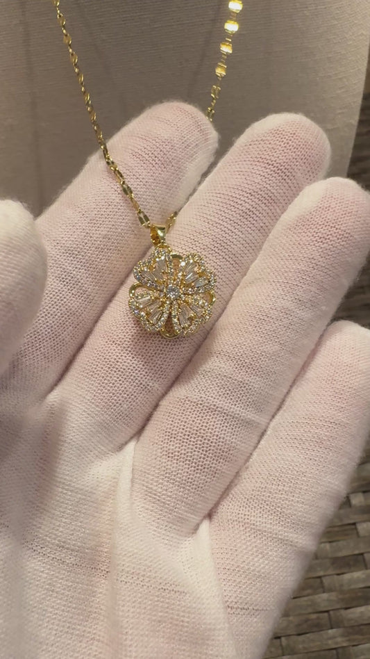 Gold Spinning Clover (Type #1) Necklace with Cubic Zirconia – Anxiety Relief Jewelry