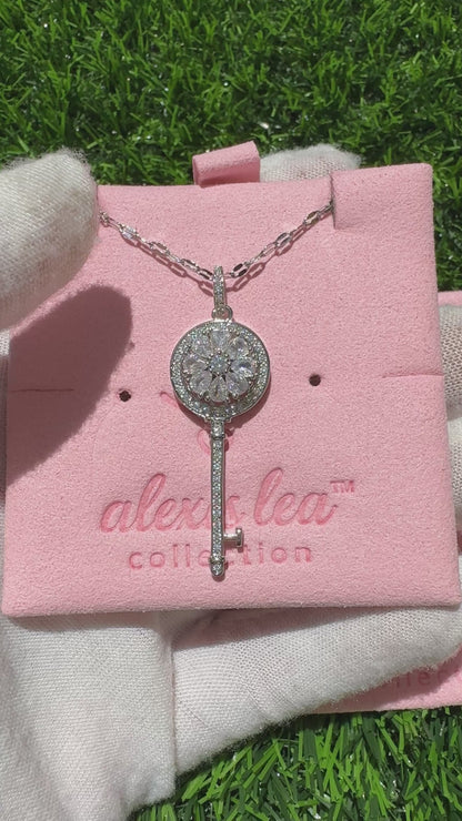 Silver Spinning Key-Shape (Type #3) Necklace with Cubic Zirconia – Anxiety Relief Jewelry (Copy)