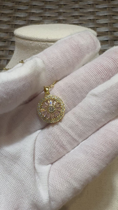 Spinning Pink Sunflower Necklace – Dainty CZ Spinner Pendant for Stress Relief