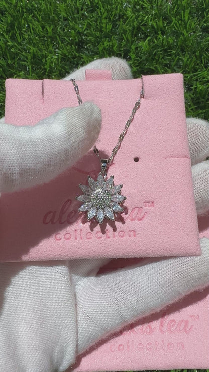 Silver Spinning Sunflower (Type #3) Necklace with Cubic Zirconia – Anxiety Relief Jewelry (Copy)