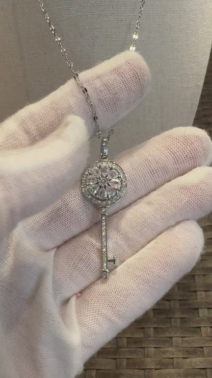 Silver Spinning Key-Shape (Type #3) Necklace with Cubic Zirconia – Anxiety Relief Jewelry (Copy)