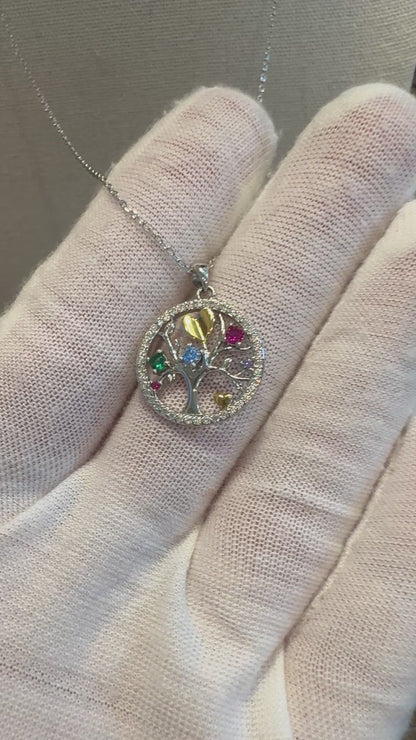 Sterling Silver Tree of Life Necklace — Multi-Charm Pendant for Mom, Nature Lover or Family Gift
