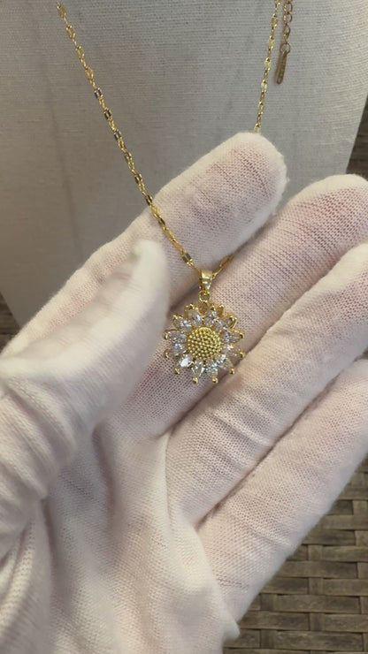 Gold Spinning Sunflower (Type #3) Necklace with Cubic Zirconia – Anxiety Relief Jewelry (Copy)